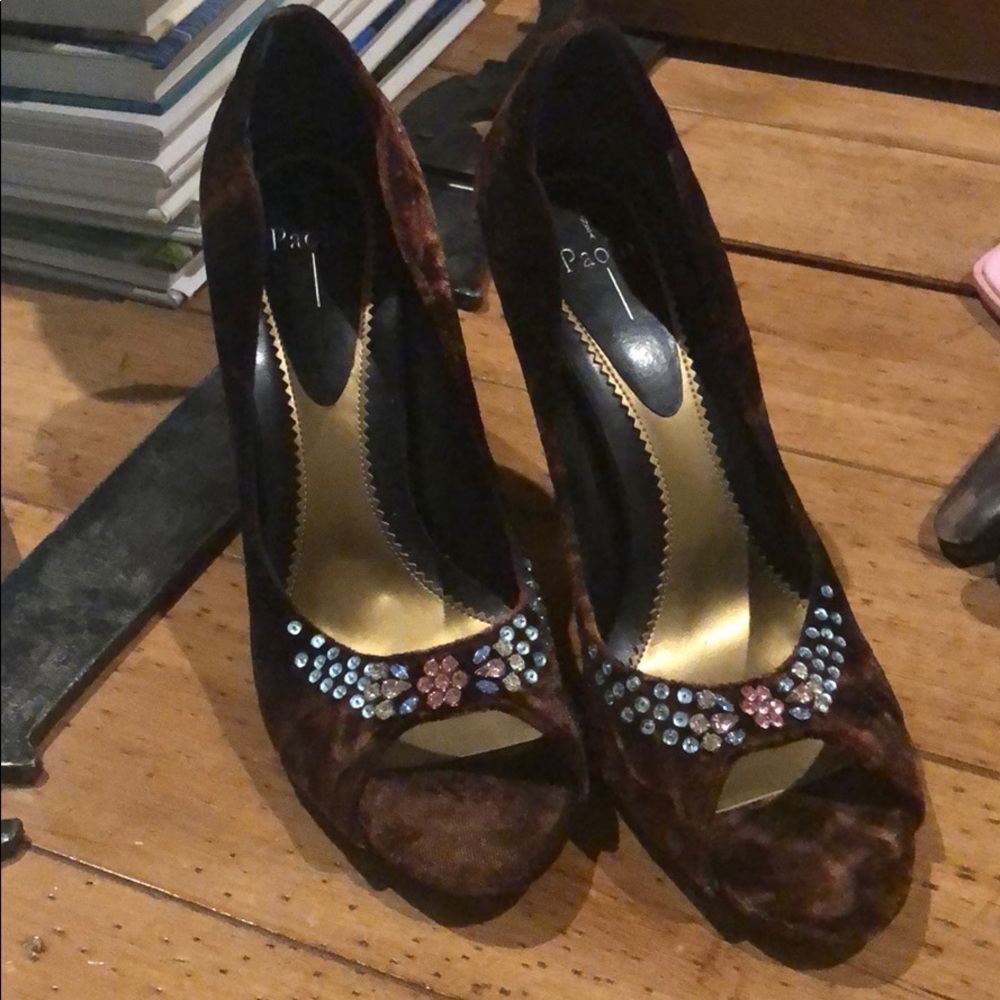 Linea Paolo velvet heels with rhinestones